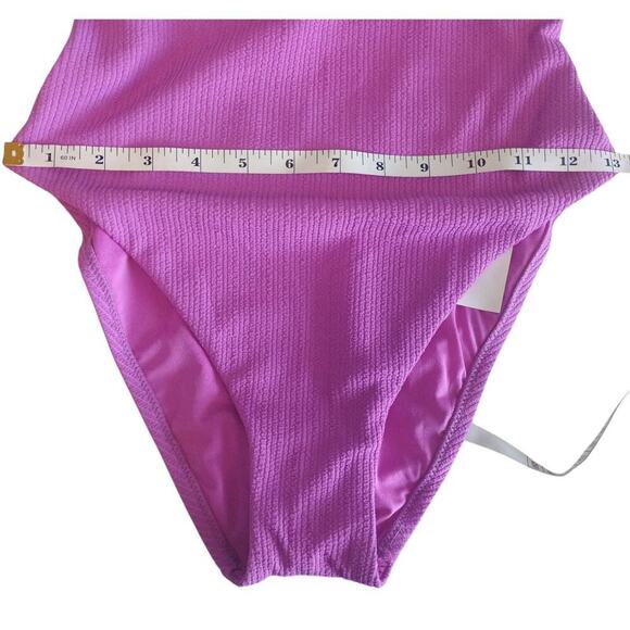 Sanctuary Swim High Leg Scoop One Piece Ribbed Swimsuit color Fuchsia size Small - Picture 7 of 11